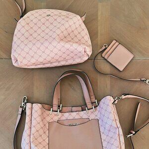 Steve Madden Pink Monogram Tote + Crossbody + Wristlet + Card Holder Se